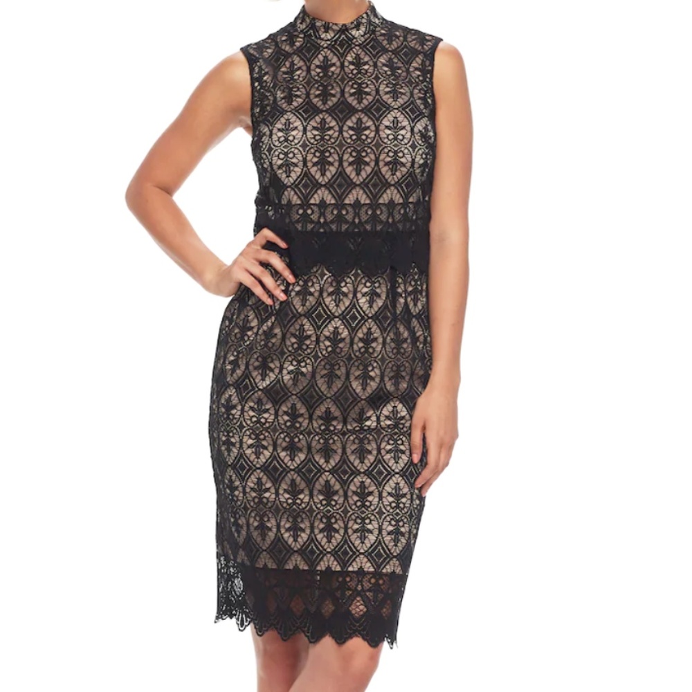 Sharagano black lace cocktail dress, size 4